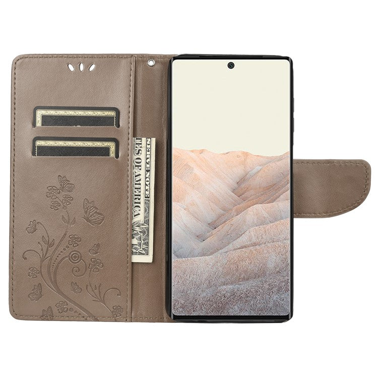 Stylish Imprint Butterflies Leather Phone Case Practical Wallet Stand Covering for Google Pixel 6a - Grey