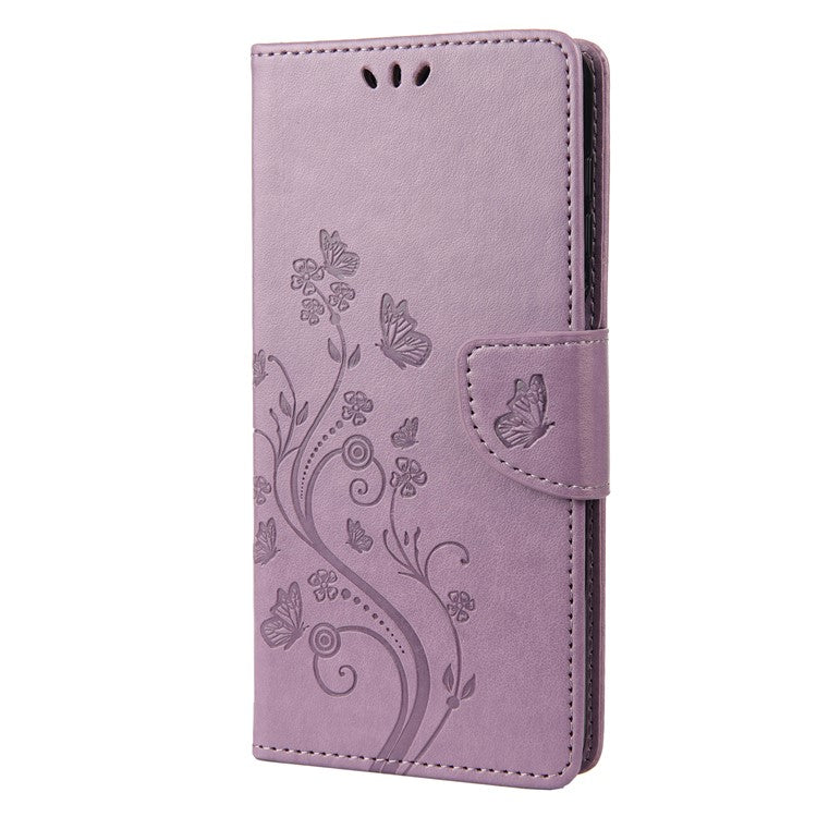 Stylish Imprint Butterflies Leather Phone Case Practical Wallet Stand Covering for Google Pixel 6a - Light Purple