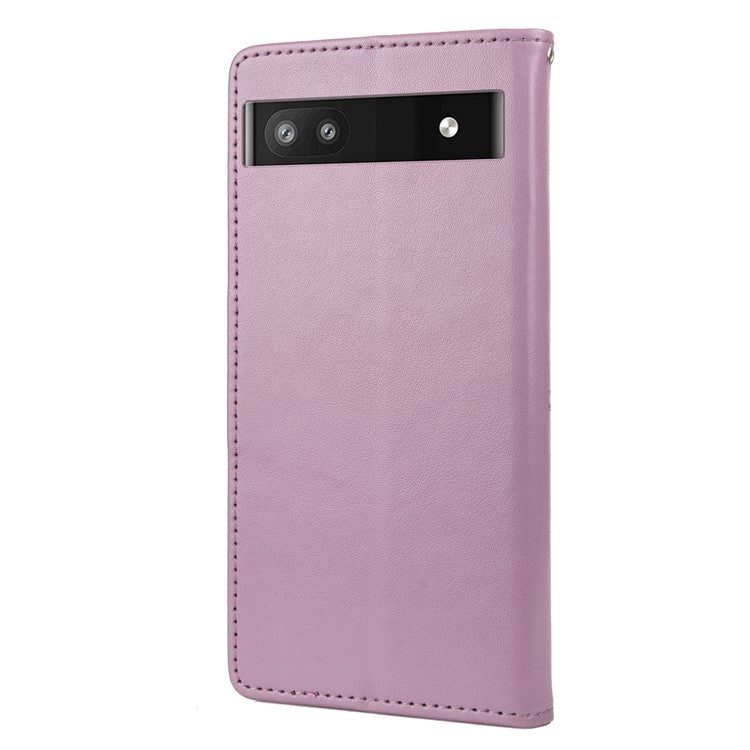 Stylish Imprint Butterflies Leather Phone Case Practical Wallet Stand Covering for Google Pixel 6a - Light Purple