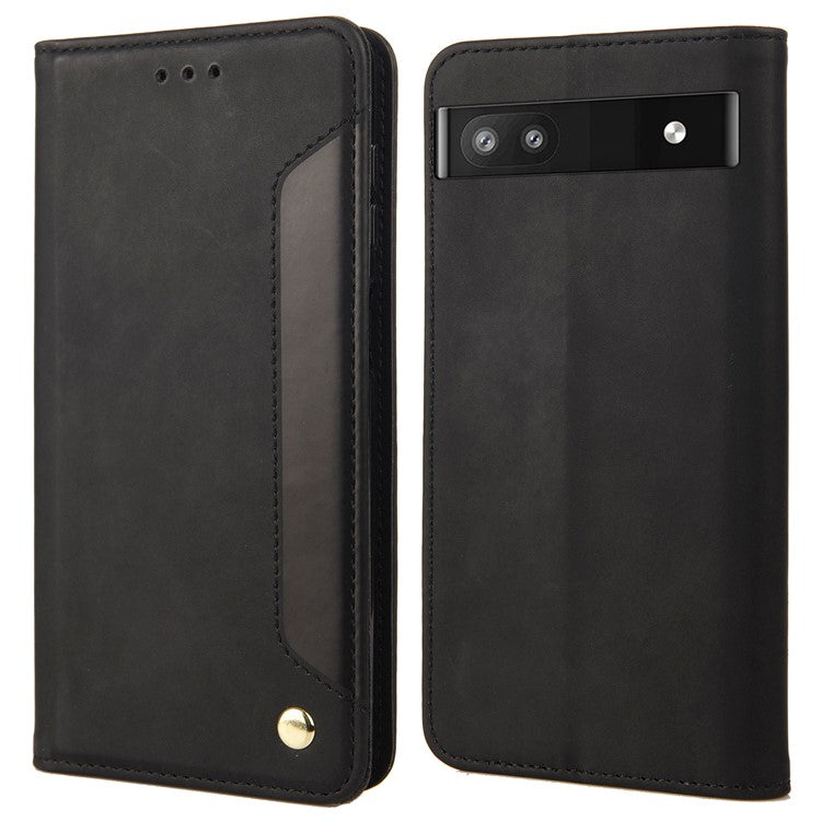 For Google Pixel 6a Wallet Function Anti-fingerprint Shockproof Phone Stand Cover Anti-dust Phone Case Splicing Leather Shell - Black