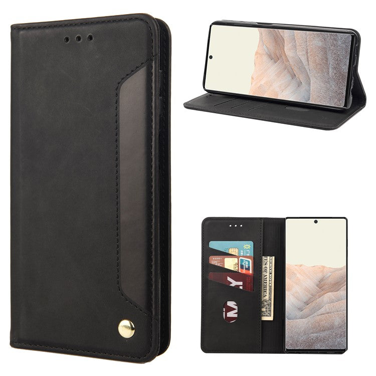 For Google Pixel 6a Wallet Function Anti-fingerprint Shockproof Phone Stand Cover Anti-dust Phone Case Splicing Leather Shell - Black