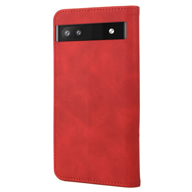 For Google Pixel 6a Wallet Function Anti-fingerprint Shockproof Phone Stand Cover Anti-dust Phone Case Splicing Leather Shell - Red