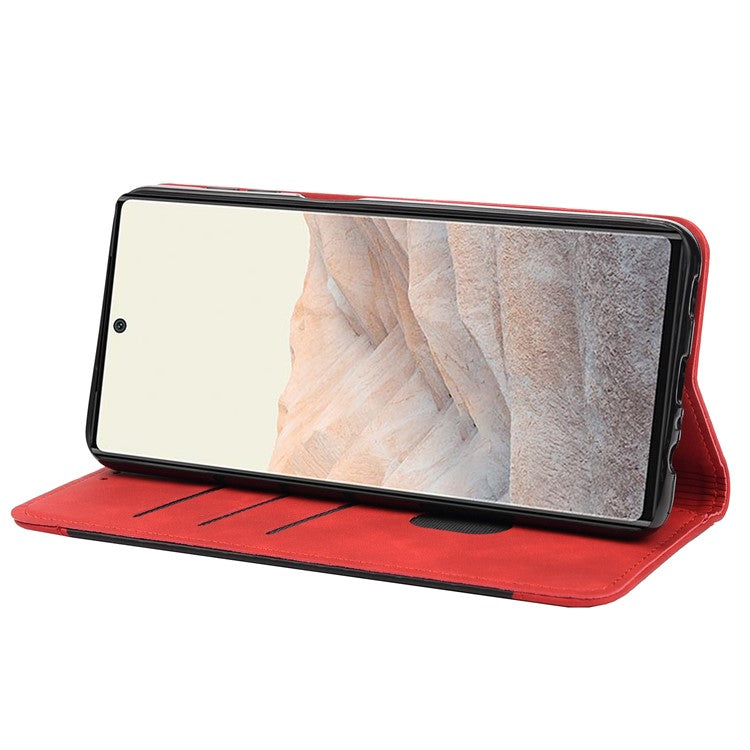 For Google Pixel 6a Wallet Function Anti-fingerprint Shockproof Phone Stand Cover Anti-dust Phone Case Splicing Leather Shell - Red