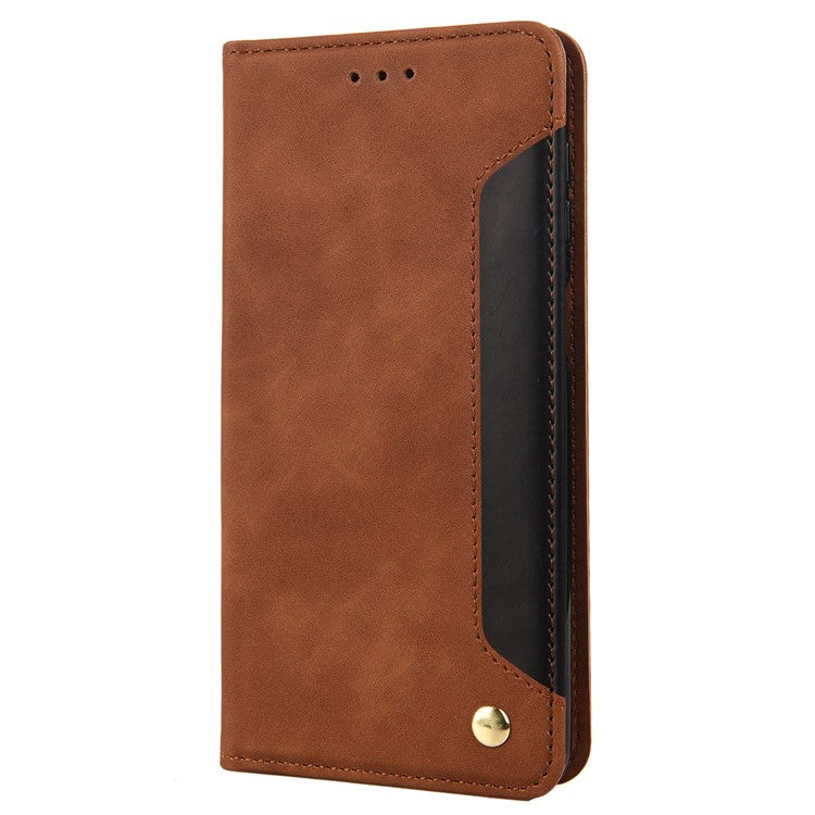 For Google Pixel 6a Wallet Function Anti-fingerprint Shockproof Phone Stand Cover Anti-dust Phone Case Splicing Leather Shell - Brown