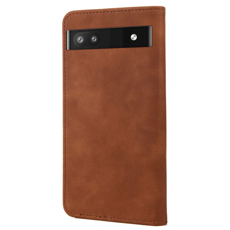 For Google Pixel 6a Wallet Function Anti-fingerprint Shockproof Phone Stand Cover Anti-dust Phone Case Splicing Leather Shell - Brown