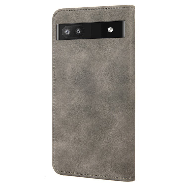 For Google Pixel 6a Wallet Function Anti-fingerprint Shockproof Phone Stand Cover Anti-dust Phone Case Splicing Leather Shell - Grey