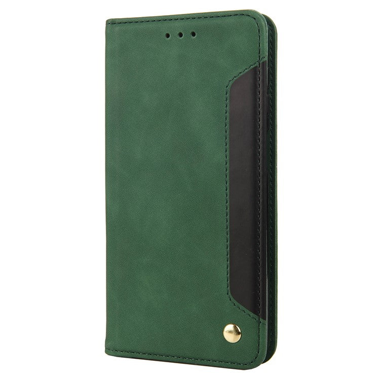 For Google Pixel 6a Wallet Function Anti-fingerprint Shockproof Phone Stand Cover Anti-dust Phone Case Splicing Leather Shell - Green