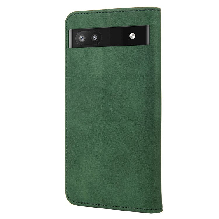 For Google Pixel 6a Wallet Function Anti-fingerprint Shockproof Phone Stand Cover Anti-dust Phone Case Splicing Leather Shell - Green