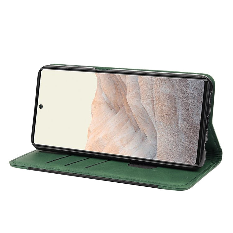 For Google Pixel 6a Wallet Function Anti-fingerprint Shockproof Phone Stand Cover Anti-dust Phone Case Splicing Leather Shell - Green