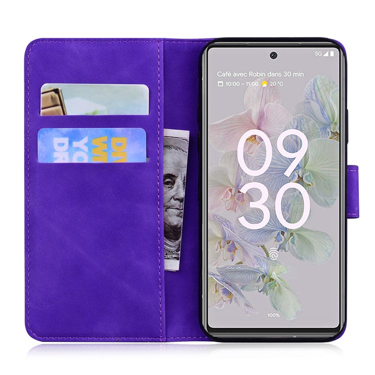 PU Leather + TPU Phone Case Magnetic Clasp Stand Wallet Protective Cover for Google Pixel 6a - Purple