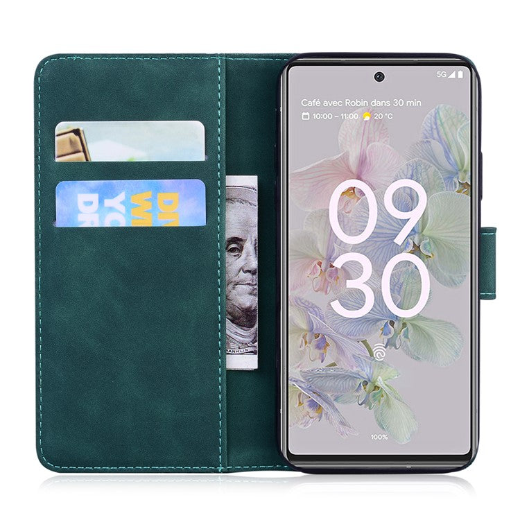 PU Leather + TPU Phone Case Magnetic Clasp Stand Wallet Protective Cover for Google Pixel 6a - Green