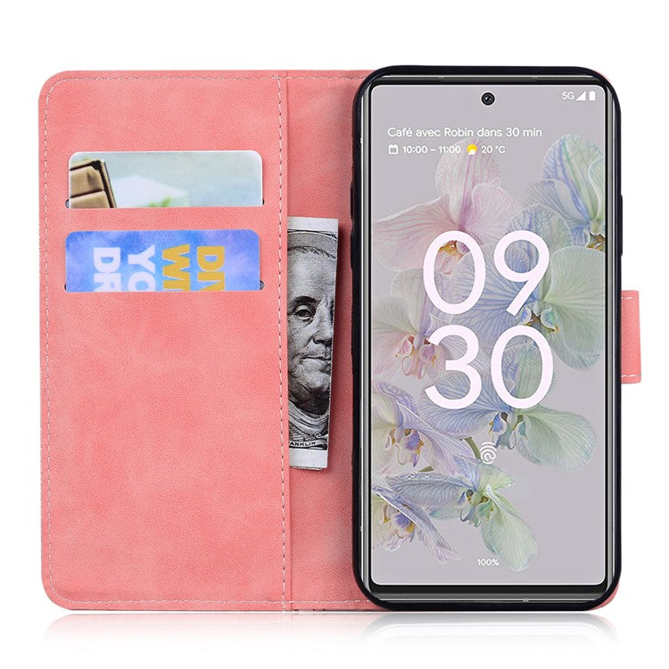 PU Leather + TPU Phone Case Magnetic Clasp Stand Wallet Protective Cover for Google Pixel 6a - Pink