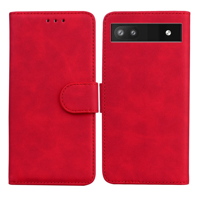 PU Leather + TPU Phone Case Magnetic Clasp Stand Wallet Protective Cover for Google Pixel 6a - Red