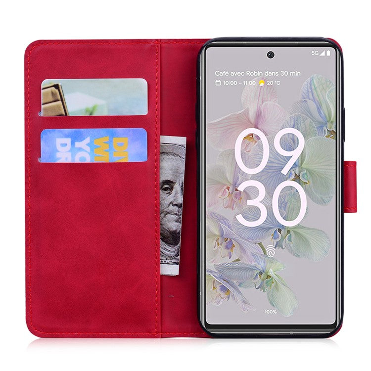 PU Leather + TPU Phone Case Magnetic Clasp Stand Wallet Protective Cover for Google Pixel 6a - Red