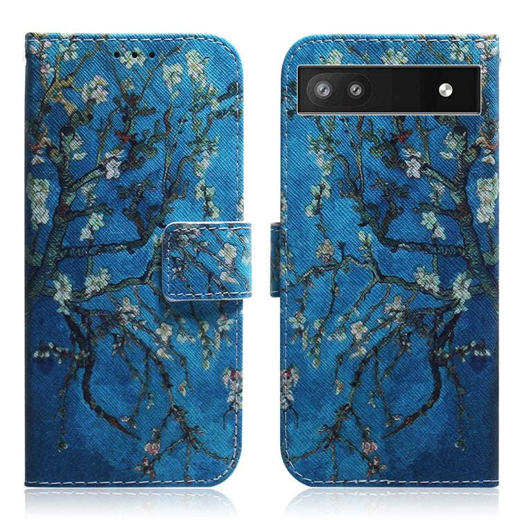 PU Leather + TPU Double Protection Fashionable Pattern Printing Wallet Stand Phone Case for Google Pixel 6a - Apricot Flowers