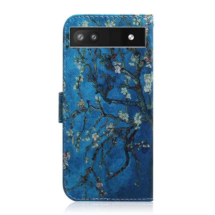 PU Leather + TPU Double Protection Fashionable Pattern Printing Wallet Stand Phone Case for Google Pixel 6a - Apricot Flowers