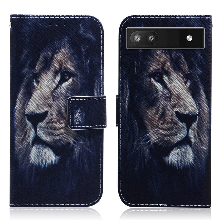 PU Leather + TPU Double Protection Fashionable Pattern Printing Wallet Stand Phone Case for Google Pixel 6a - Lion