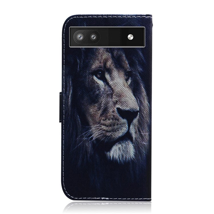 PU Leather + TPU Double Protection Fashionable Pattern Printing Wallet Stand Phone Case for Google Pixel 6a - Lion