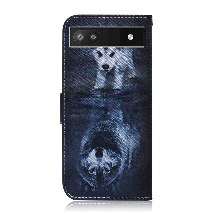 PU Leather + TPU Double Protection Fashionable Pattern Printing Wallet Stand Phone Case for Google Pixel 6a - Dog and Wolf