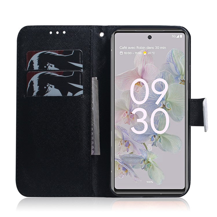 PU Leather + TPU Double Protection Fashionable Pattern Printing Wallet Stand Phone Case for Google Pixel 6a - Dog and Wolf