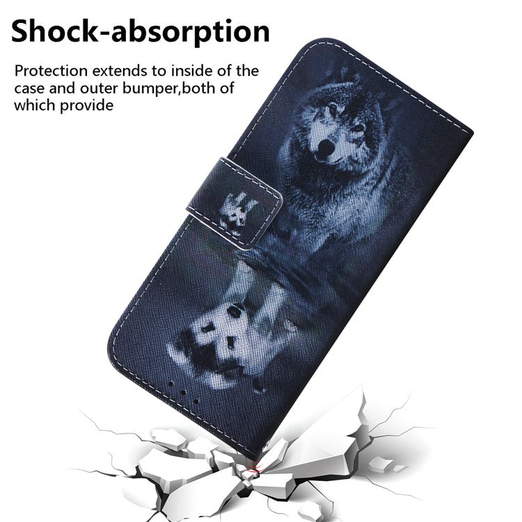 PU Leather + TPU Double Protection Fashionable Pattern Printing Wallet Stand Phone Case for Google Pixel 6a - Dog and Wolf