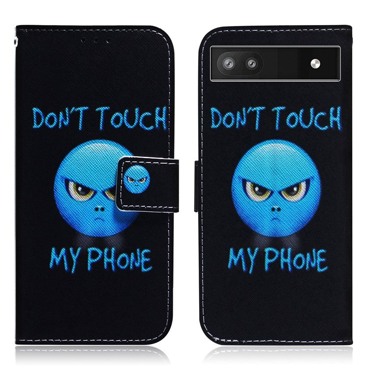 PU Leather + TPU Double Protection Fashionable Pattern Printing Wallet Stand Phone Case for Google Pixel 6a - Don't Touch My Phone