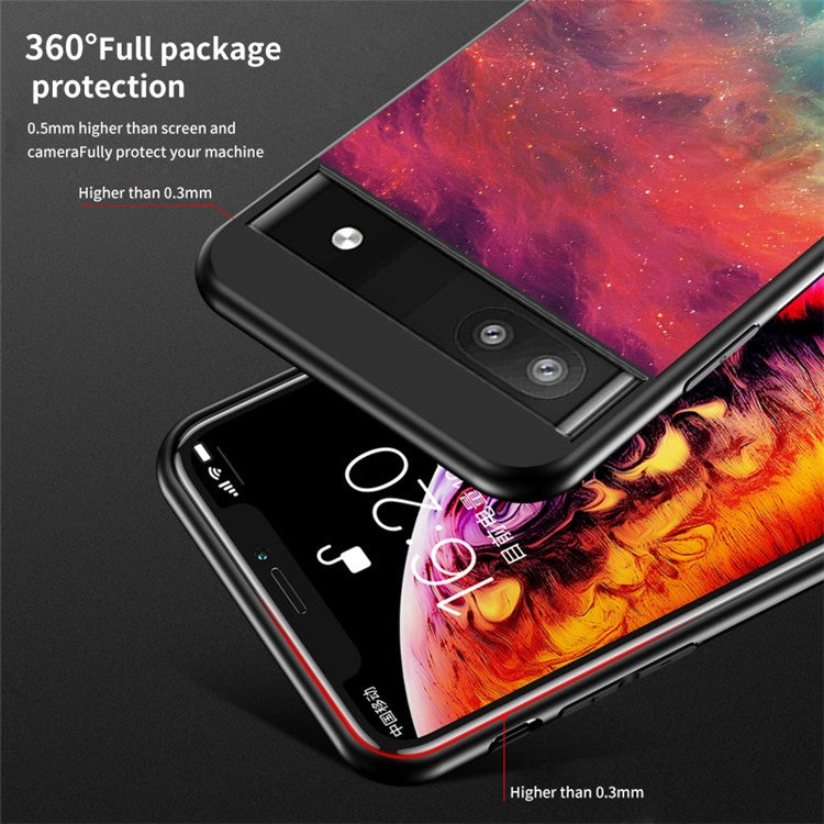 Starry Sky Pattern Tempered Glass + PC + TPU Slim Light Phone Case for Google Pixel 6a - Scattering Starry Sky