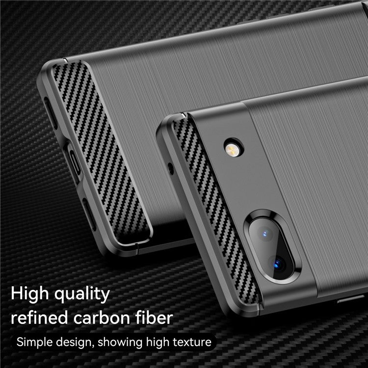 For Google Pixel 6a Shockproof TPU Case 1.8mm Brushed Surface Carbon Fiber Texture Phone Protector - Black