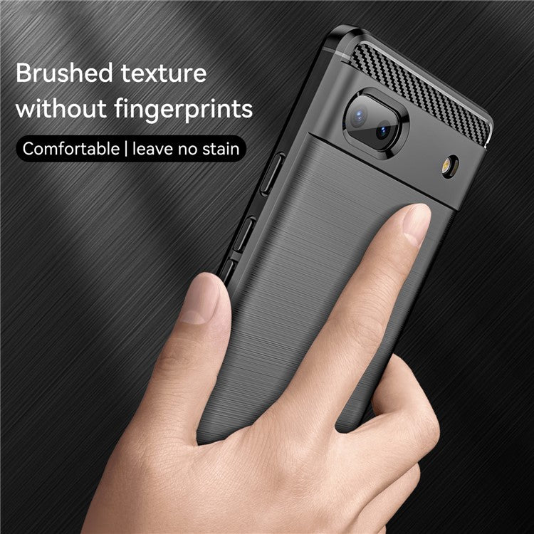 For Google Pixel 6a Shockproof TPU Case 1.8mm Brushed Surface Carbon Fiber Texture Phone Protector - Black