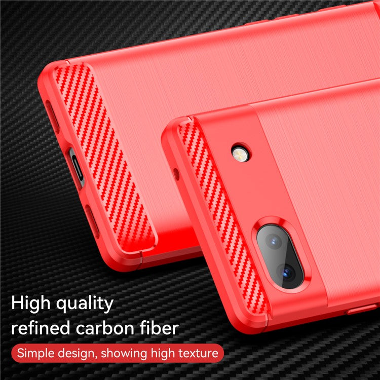 For Google Pixel 6a Shockproof TPU Case 1.8mm Brushed Surface Carbon Fiber Texture Phone Protector - Red