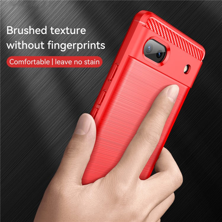 For Google Pixel 6a Shockproof TPU Case 1.8mm Brushed Surface Carbon Fiber Texture Phone Protector - Red