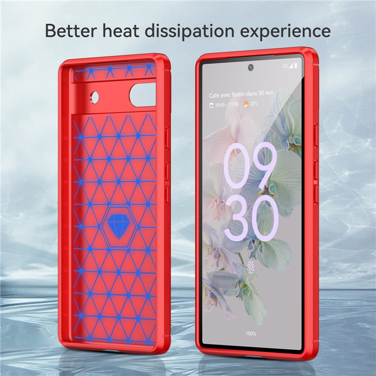 For Google Pixel 6a Shockproof TPU Case 1.8mm Brushed Surface Carbon Fiber Texture Phone Protector - Red