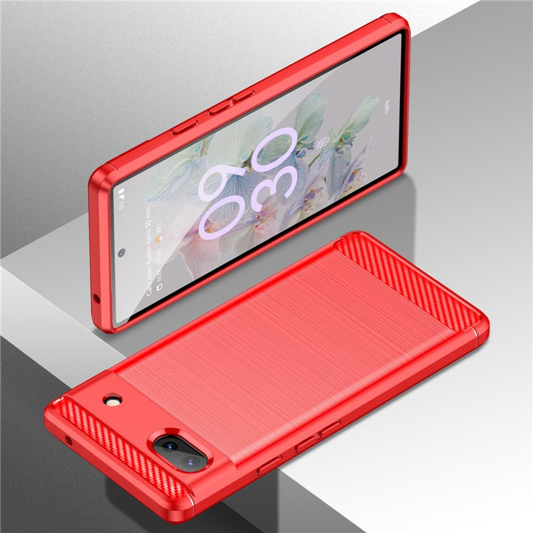 For Google Pixel 6a Shockproof TPU Case 1.8mm Brushed Surface Carbon Fiber Texture Phone Protector - Red