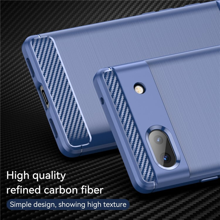 For Google Pixel 6a Shockproof TPU Case 1.8mm Brushed Surface Carbon Fiber Texture Phone Protector - Blue