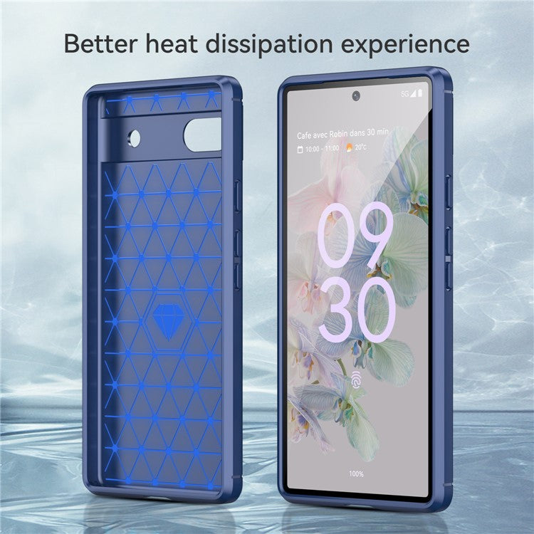 For Google Pixel 6a Shockproof TPU Case 1.8mm Brushed Surface Carbon Fiber Texture Phone Protector - Blue