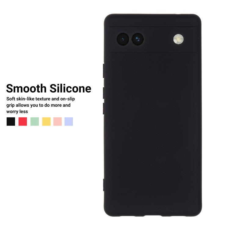 Soft Touch Liquid Silicone Microfiber Lining Anti-Shock Flexible Phone Case with Strap for Google Pixel 6a - Black