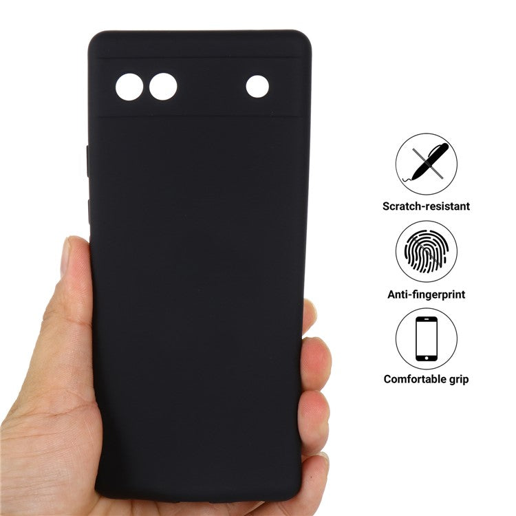 Soft Touch Liquid Silicone Microfiber Lining Anti-Shock Flexible Phone Case with Strap for Google Pixel 6a - Black