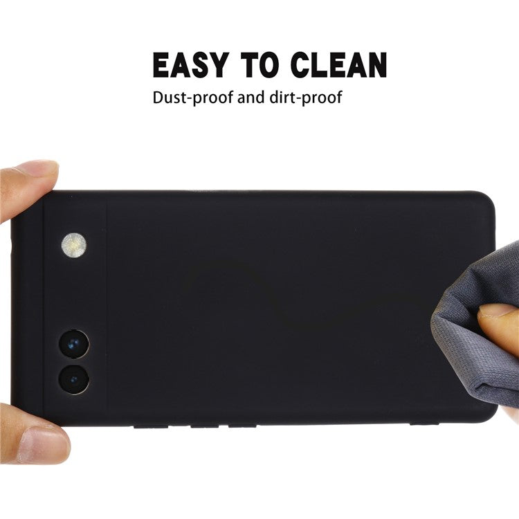 Soft Touch Liquid Silicone Microfiber Lining Anti-Shock Flexible Phone Case with Strap for Google Pixel 6a - Black