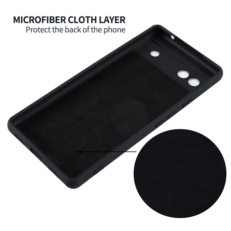 Soft Touch Liquid Silicone Microfiber Lining Anti-Shock Flexible Phone Case with Strap for Google Pixel 6a - Black