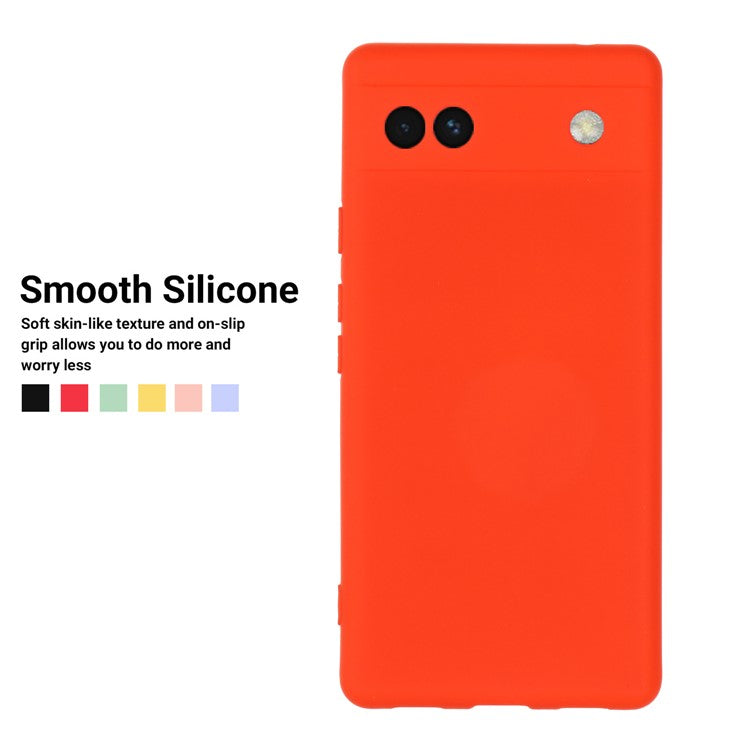 Soft Touch Liquid Silicone Microfiber Lining Anti-Shock Flexible Phone Case with Strap for Google Pixel 6a - Red