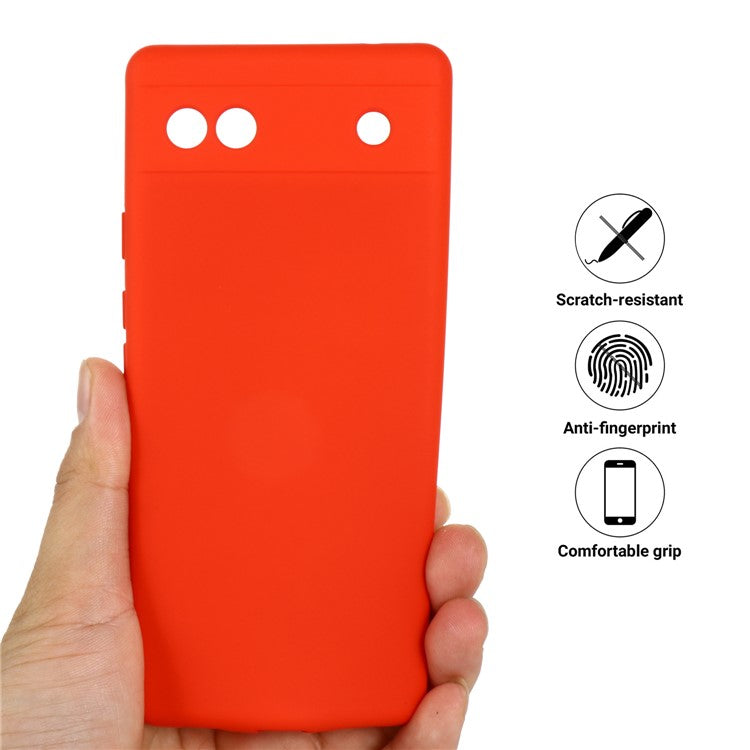 Soft Touch Liquid Silicone Microfiber Lining Anti-Shock Flexible Phone Case with Strap for Google Pixel 6a - Red