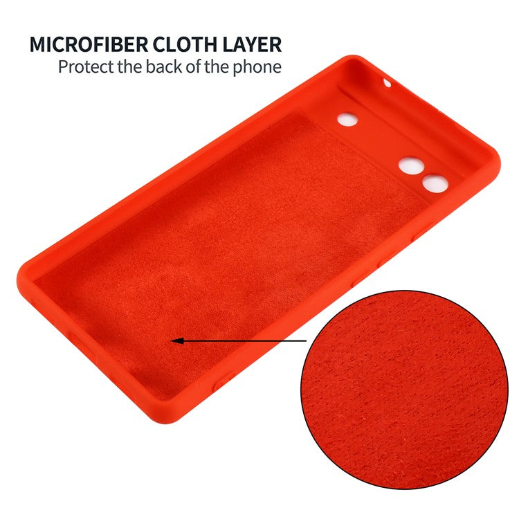 Soft Touch Liquid Silicone Microfiber Lining Anti-Shock Flexible Phone Case with Strap for Google Pixel 6a - Red