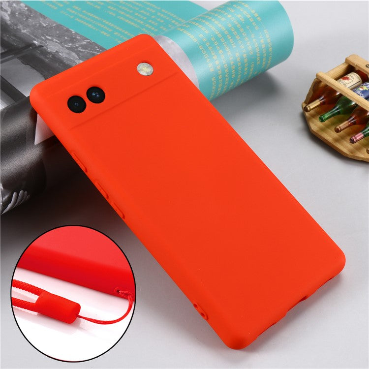 Soft Touch Liquid Silicone Microfiber Lining Anti-Shock Flexible Phone Case with Strap for Google Pixel 6a - Red