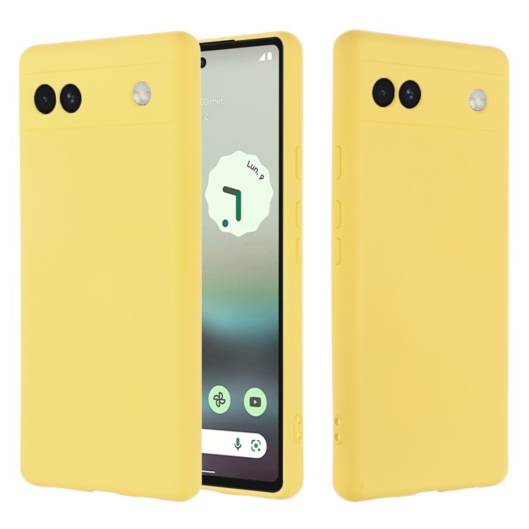 Soft Touch Liquid Silicone Microfiber Lining Anti-Shock Flexible Phone Case with Strap for Google Pixel 6a - Yellow