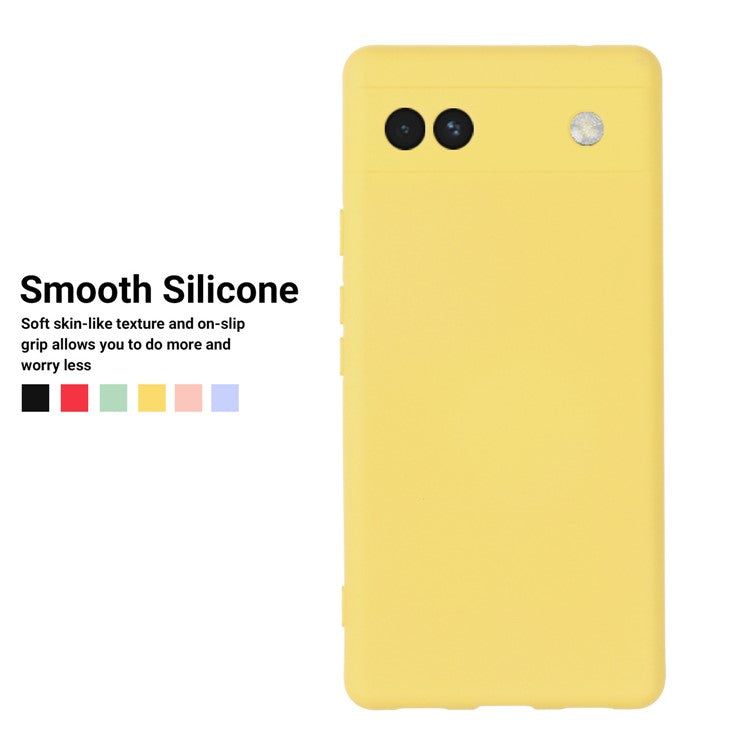 Soft Touch Liquid Silicone Microfiber Lining Anti-Shock Flexible Phone Case with Strap for Google Pixel 6a - Yellow