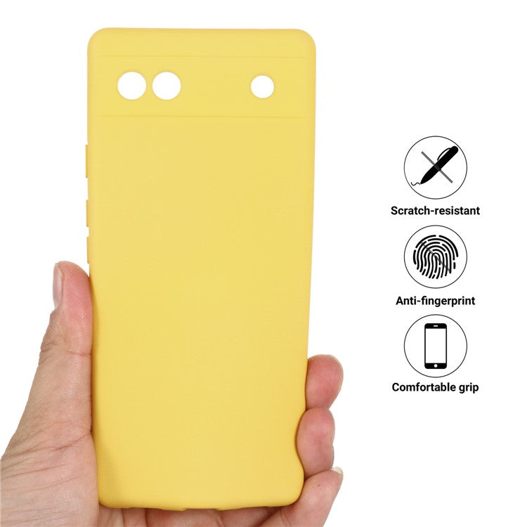 Soft Touch Liquid Silicone Microfiber Lining Anti-Shock Flexible Phone Case with Strap for Google Pixel 6a - Yellow