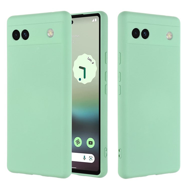 Soft Touch Liquid Silicone Microfiber Lining Anti-Shock Flexible Phone Case with Strap for Google Pixel 6a - Green