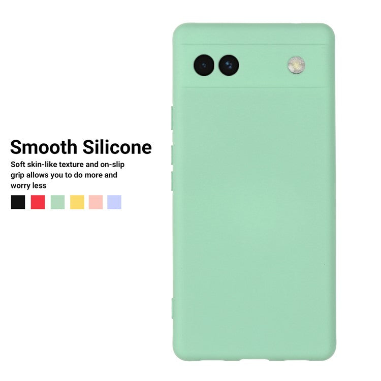 Soft Touch Liquid Silicone Microfiber Lining Anti-Shock Flexible Phone Case with Strap for Google Pixel 6a - Green