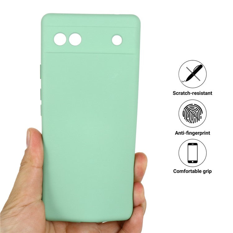 Soft Touch Liquid Silicone Microfiber Lining Anti-Shock Flexible Phone Case with Strap for Google Pixel 6a - Green