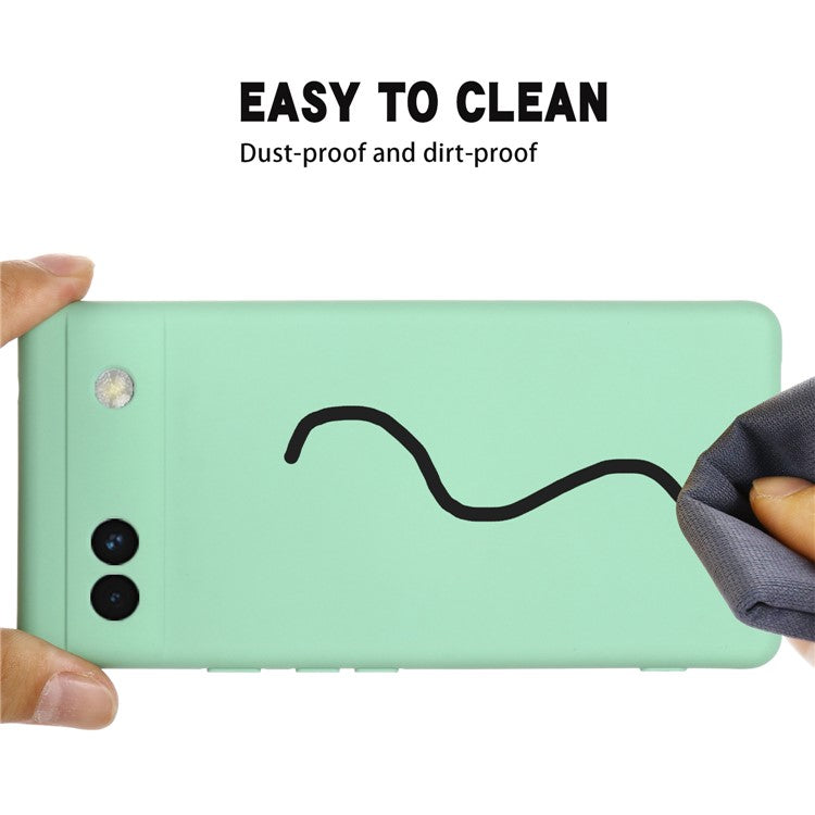 Soft Touch Liquid Silicone Microfiber Lining Anti-Shock Flexible Phone Case with Strap for Google Pixel 6a - Green